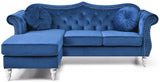 Velvet Upholstered 3-Seat Sofa Chaise With Foam Cushions - Omega Lifestyles
