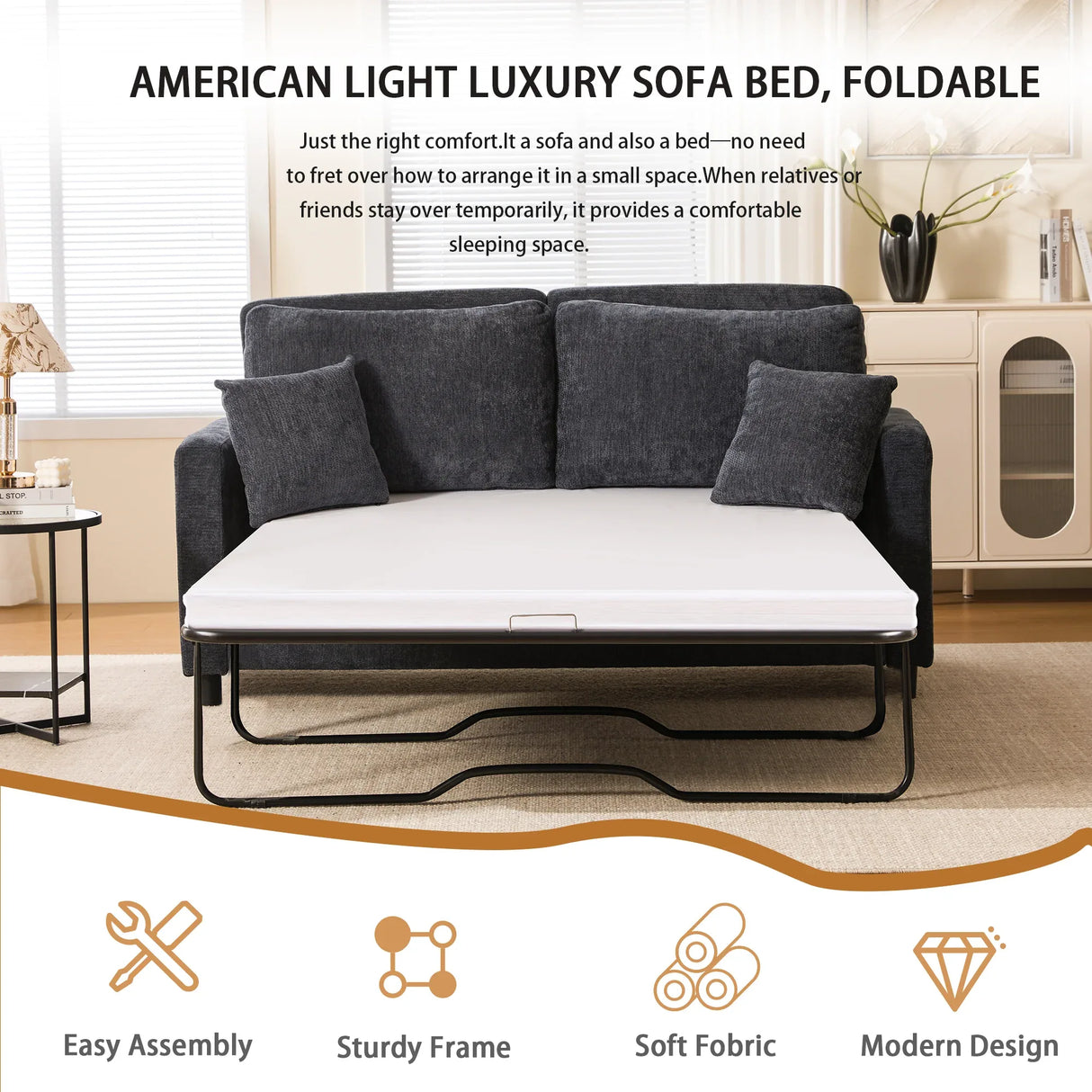 Modern Convertible Sleeper Sofa Bed With Memory Foam Mattress - Omega Lifestyles