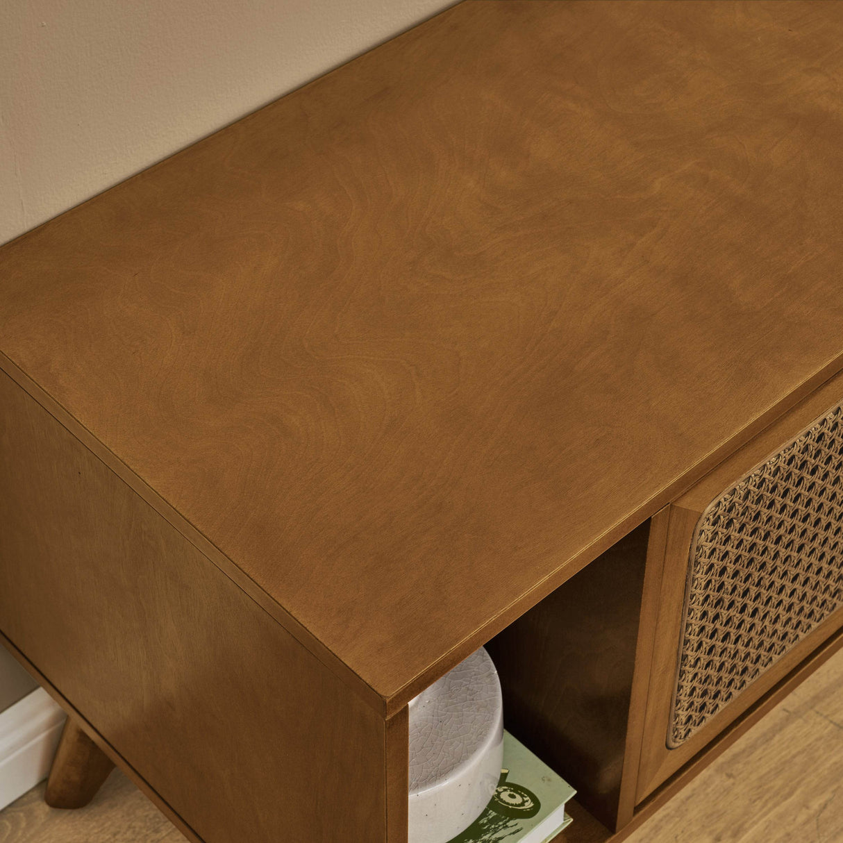 Mid Century Modern Solid Wood Rattan TV Stand - Omega Lifestyles