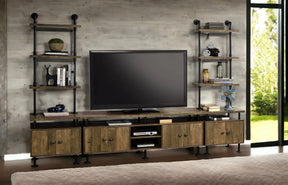 Rustic Oak Metal Frame Storage TV Stand - Omega Lifestyles