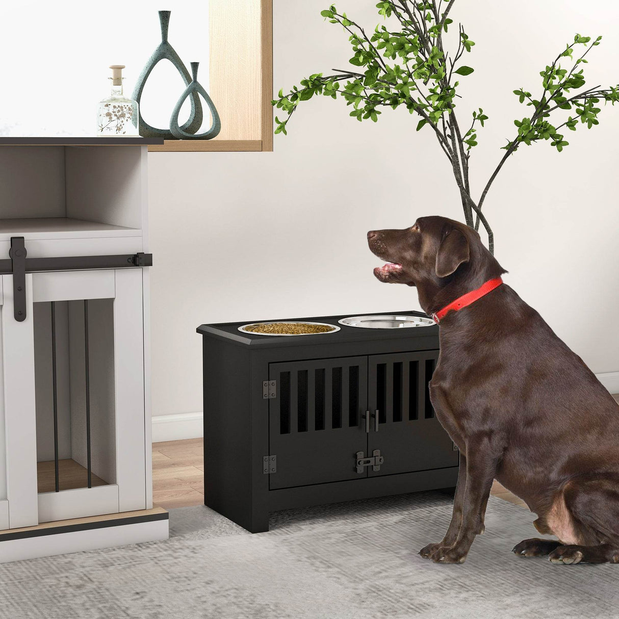 Elevated Dog Bowl Stand With Storage Cabinet - Sleep Galleria