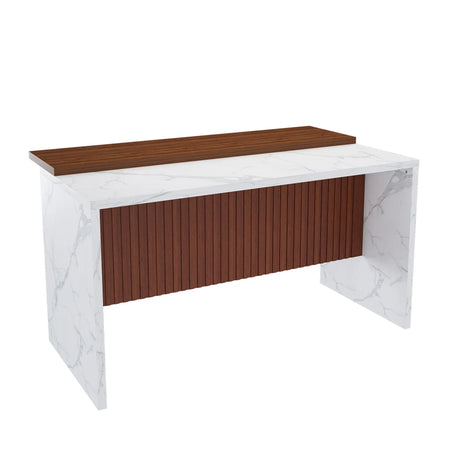 Modern Rectangular Kitchen Island With Marble Look LED Lighting - Omega Lifestyles