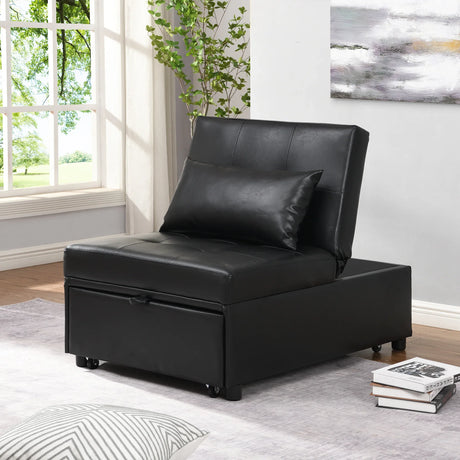Black Leather Folding Multifunctional Space-Saving Ottoman Sofa Bed - Omega Lifestyles