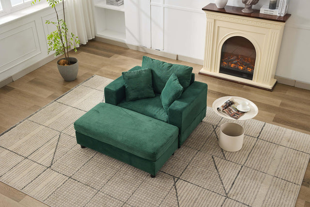Green Corduroy Chaise Lounge Chair With Ottoman - Omega Lifestyles