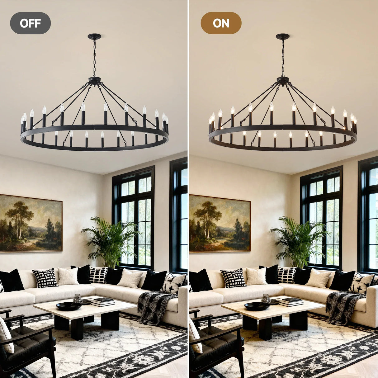 Matte Black Farmhouse Wagon Wheel Metal Chandelier - Omega Lifestyles