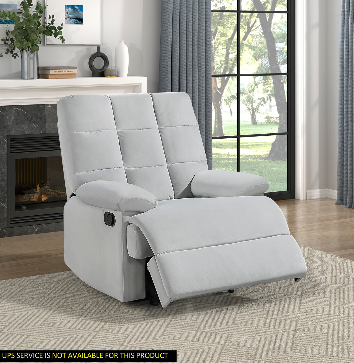 Light Gray Velvet Recliner Chair With Pillowtop Arms