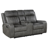 Grey Upholstered Manual Reclining Loveseat With Console - Omega Lifestyles