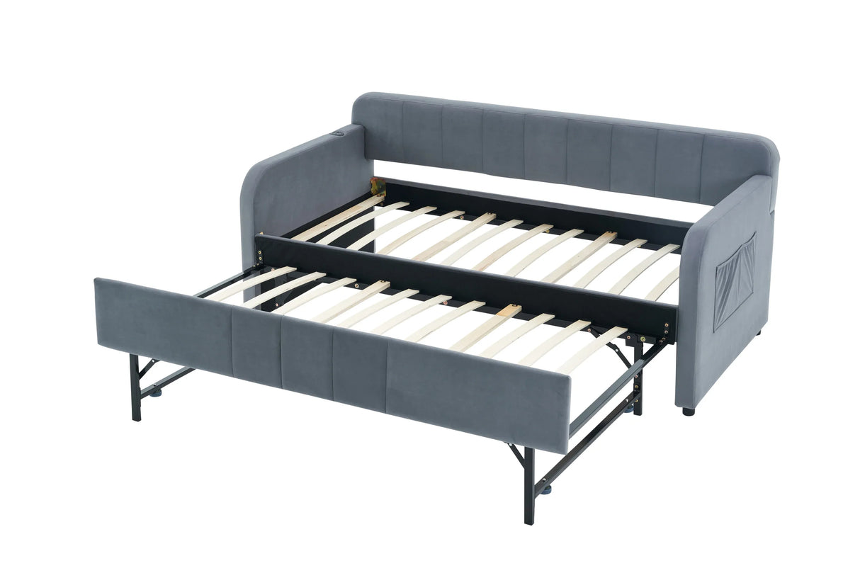 Twin Velvet Upholstered Daybed Frame With Trundle - Omega Lifestyles