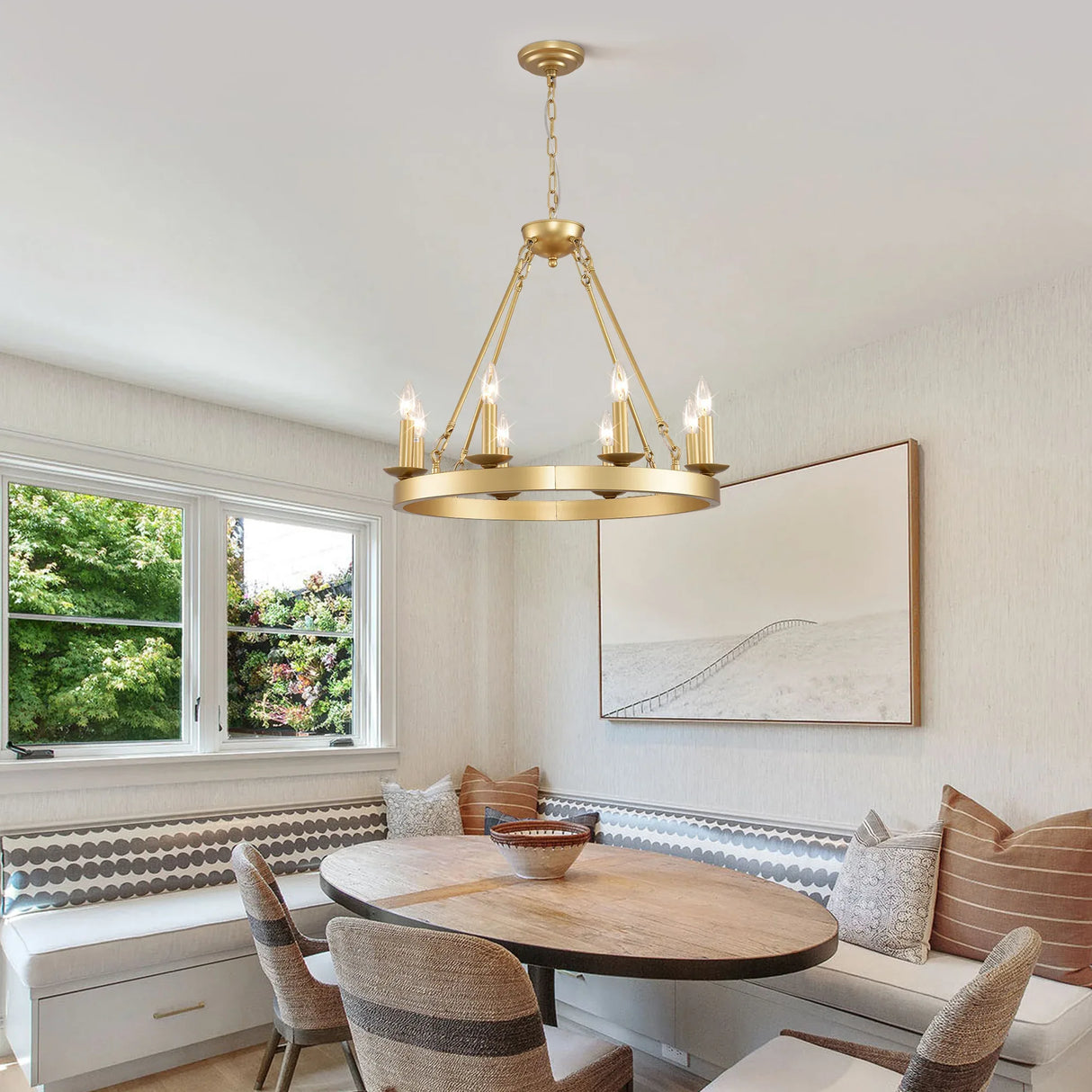 Farmhouse Wagon Wheel Gold Metal Chandelier 24-Inch - Omega Lifestyles