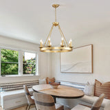 Farmhouse Wagon Wheel Gold Metal Chandelier 24-Inch - Omega Lifestyles