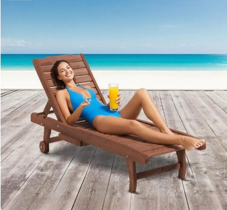 Wooden Outdoor Chaise Lounge Chair With Table Tray - Omega Lifestyles