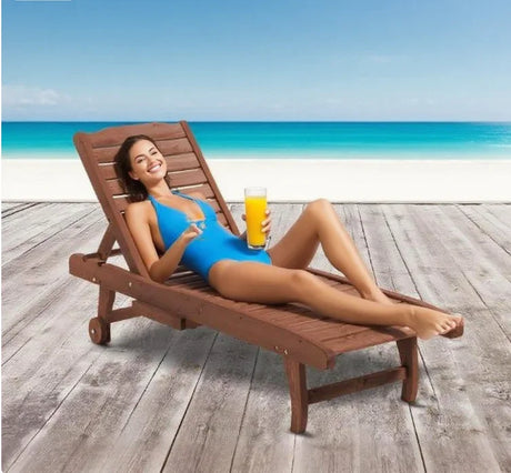 Wooden Outdoor Chaise Lounge Chair With Table Tray - Omega Lifestyles