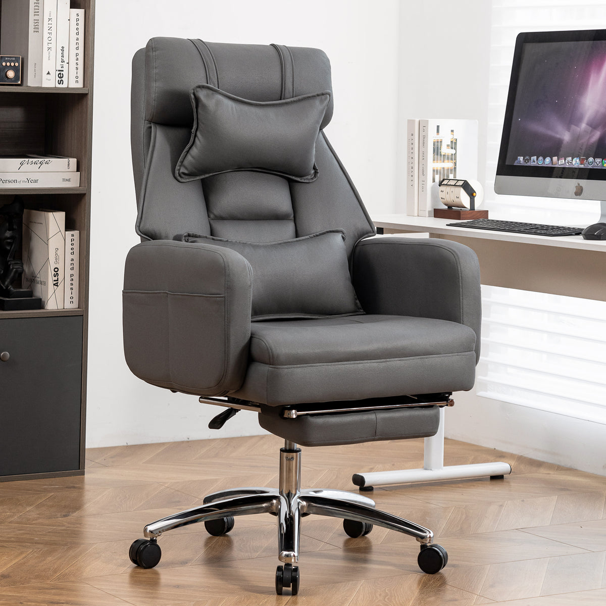 Reclining Ergonomic Office Chair With Footrest and Lumbar Support