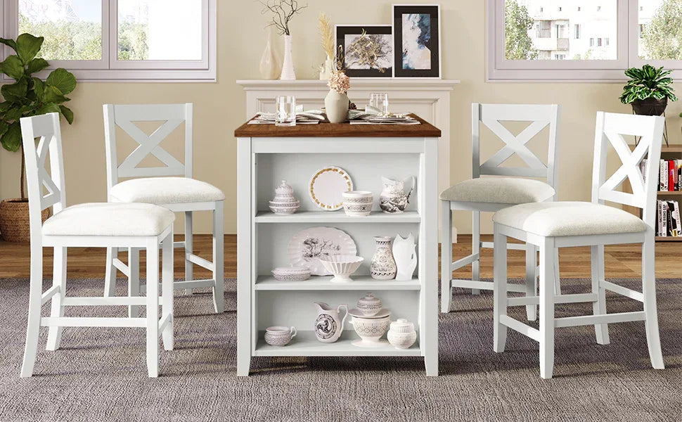 5-Piece Counter Height Rustic Farmhouse Dining Table Set - Omega Lifestyles