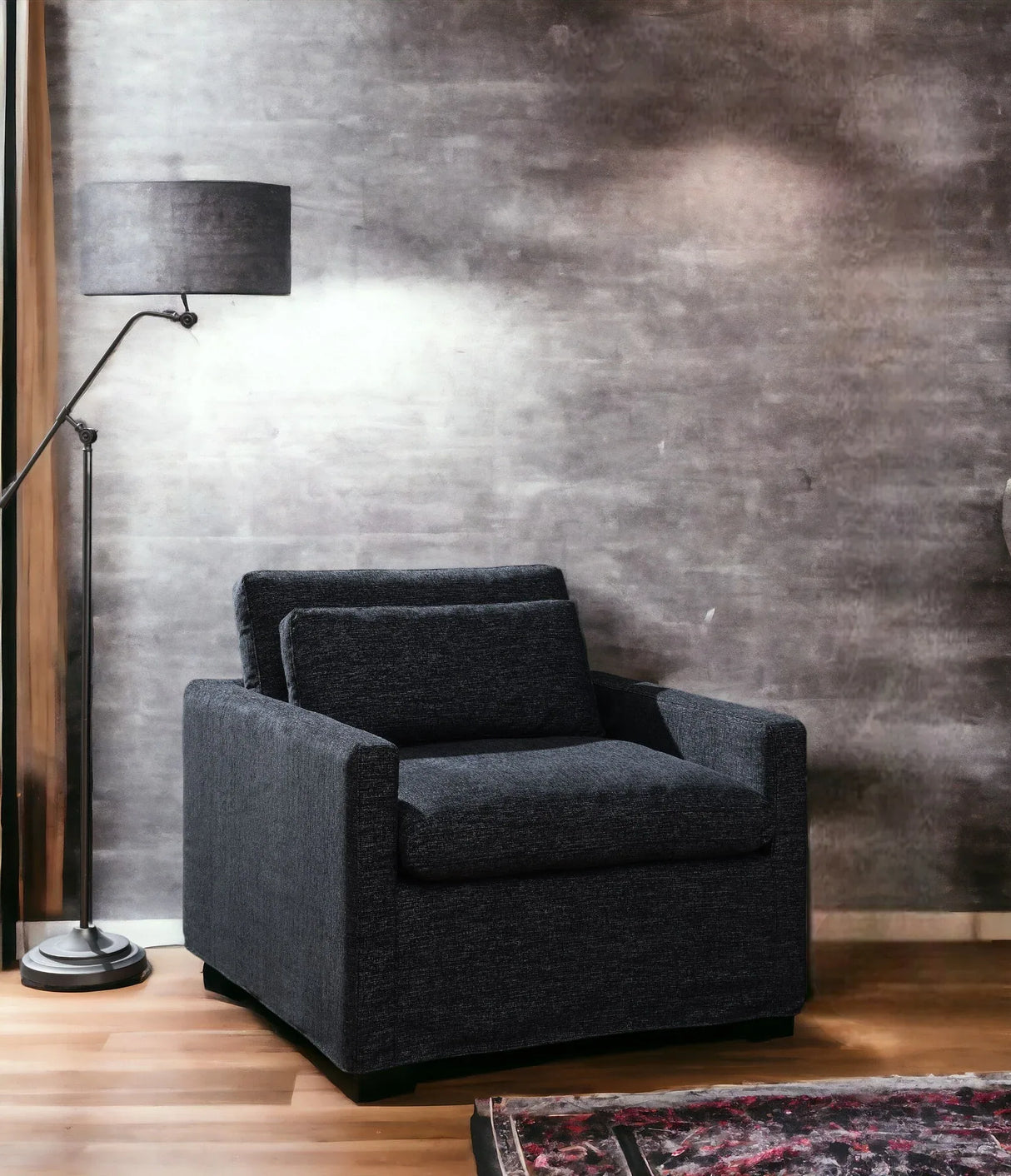 Dark Gray Fabric Foam-Filled Swivel Chair With Toss Pillow - Omega Lifestyles