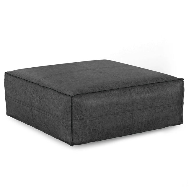 Extra Large Distressed Black Vegan Faux Leather Pouf - Omega Lifestyles