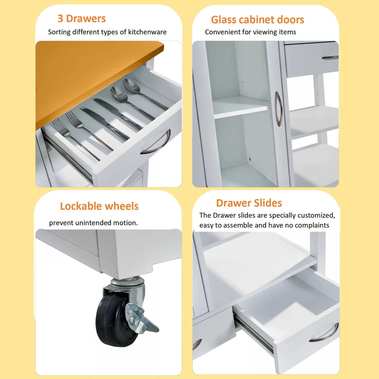 White Rolling Kitchen Island Cart With Drawers And Wheels - Omega Lifestyles