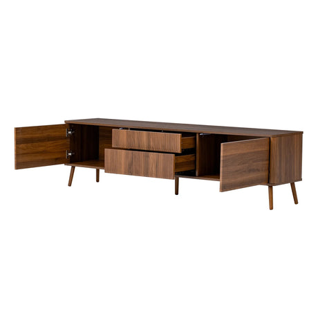 70-Inch Walnut Fluted Modern TV Stand With Storage - Omega Lifestyles