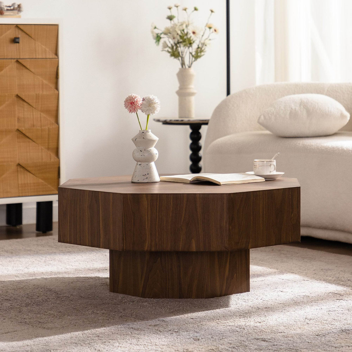 Modern Walnut Round Coffee Table 31-Inch Diameter - Sleep Galleria