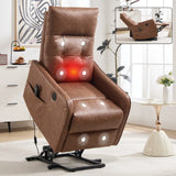 Brown Faux Leather Power Lift Recliner Chair With Massage Heat - Omega Lifestyles