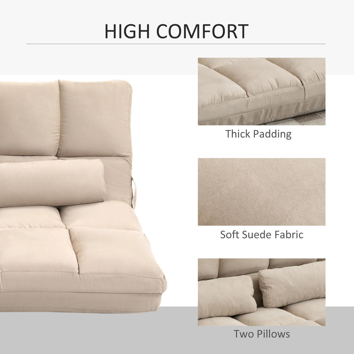 Adjustable Folding Floor Sofa Bed with Pillows - Omega Lifestyles