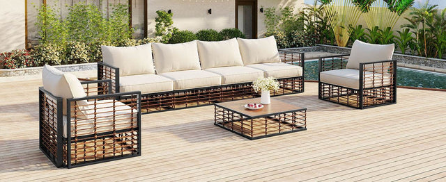 7-Piece Modern Metal Outdoor Patio Sectional Sofa Set - Omega Lifestyles