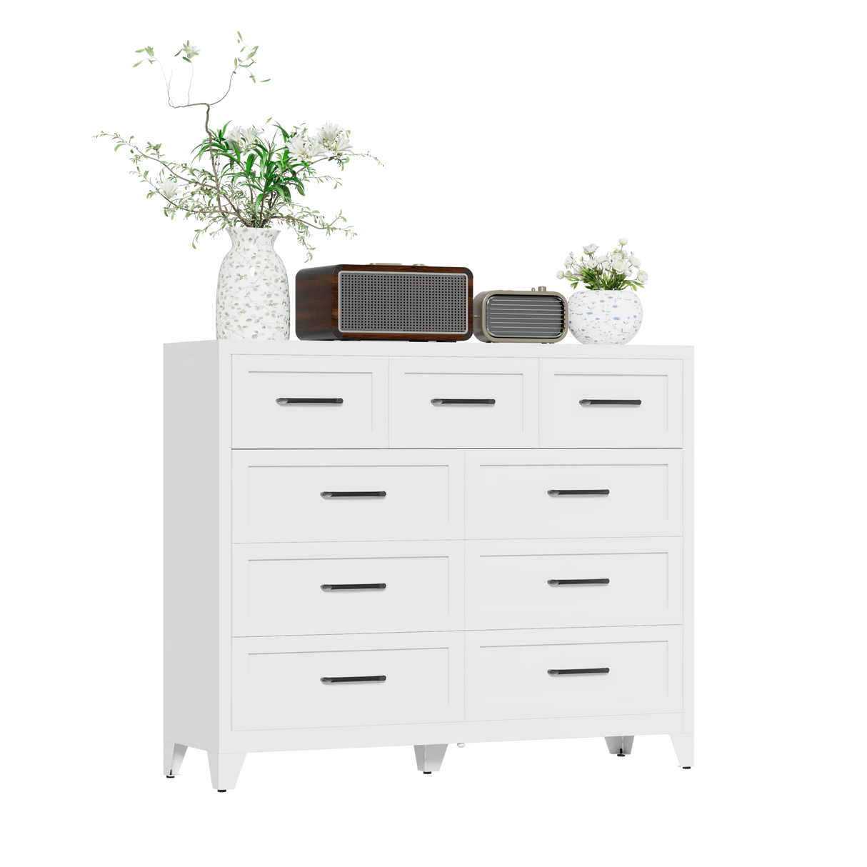 9-Drawer White Metal Tall Dresser With Smooth Drawers - Omega Lifestyles
