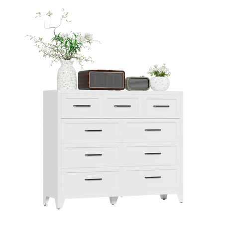 9-Drawer White Metal Tall Dresser With Smooth Drawers - Omega Lifestyles