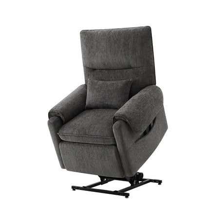 Power Lift Assist Recliner Chair Gray Chenille Upholstered - Omega Lifestyles