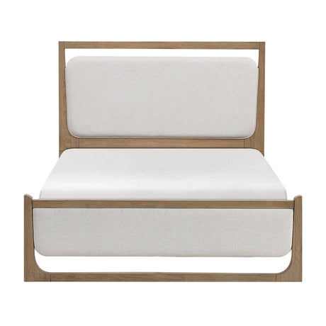 Contemporary Light Brown Wood Upholstered LED Bed Frame - Omega Lifestyles