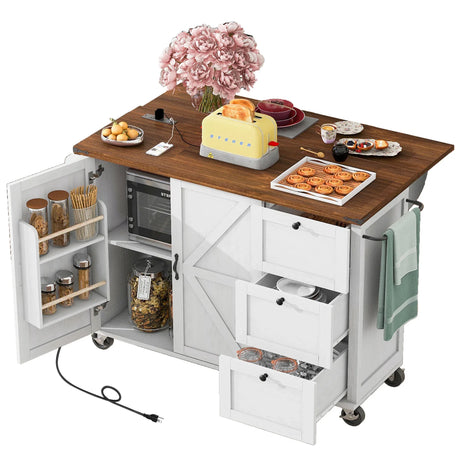 Farmhouse Kitchen Island Cart With Power Outlet - Omega Lifestyles