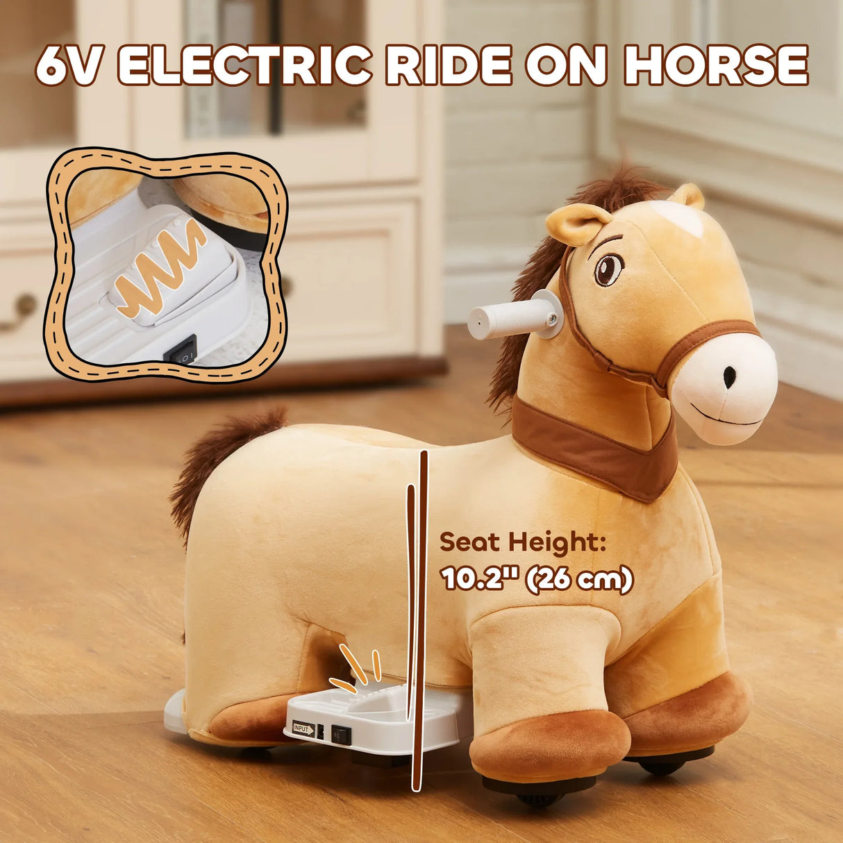 6V Battery Powered Electric Ride-On Pony With Music - Omega Lifestyles