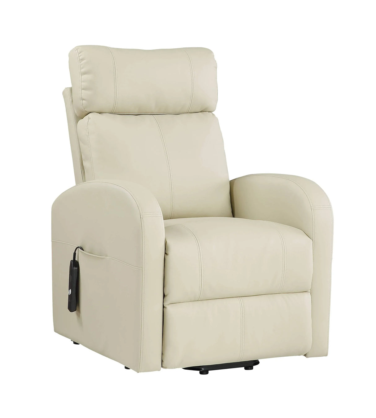 Beige Faux Leather Power Lift Recliner With Pocket Coil Seat - Omega Lifestyles