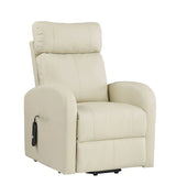 Beige Faux Leather Power Lift Recliner With Pocket Coil Seat - Omega Lifestyles