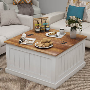 Farmhouse Style Square Coffee Table With Lift Top Storage - Omega Lifestyles