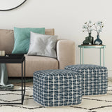 Hand Woven Blue White Fabric Square Pouf Stool - Omega Lifestyles