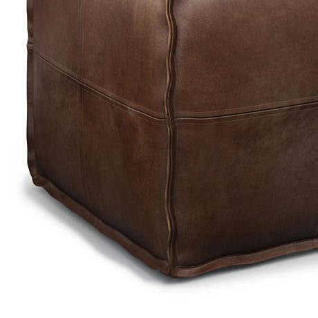 Distressed Dark Brown Vegan Faux Leather Square Pouf - Omega Lifestyles