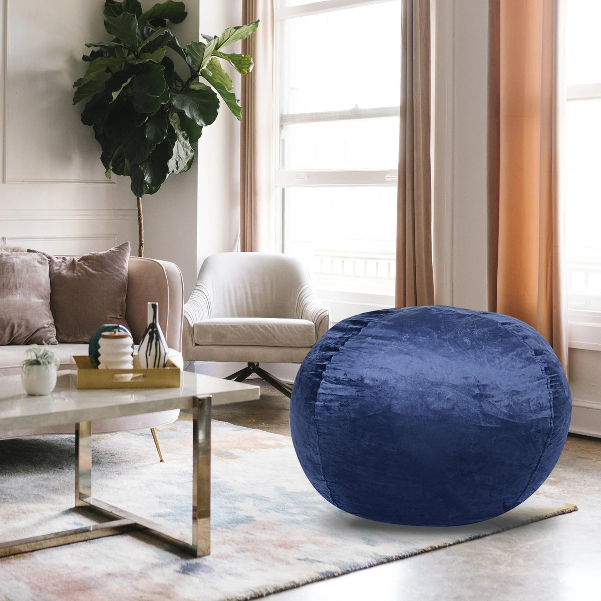 Minky Velvet Memory Foam Bean Bag Chair Navy - Omega Lifestyles