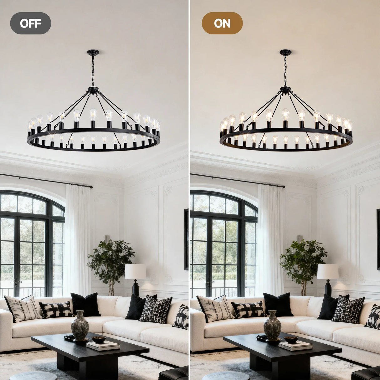 Matte Black Wagon Wheel 30-Light Metal Chandelier - Omega Lifestyles