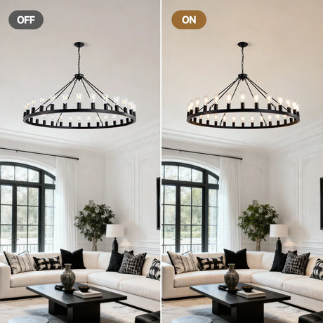 Matte Black Wagon Wheel 30-Light Metal Chandelier - Omega Lifestyles