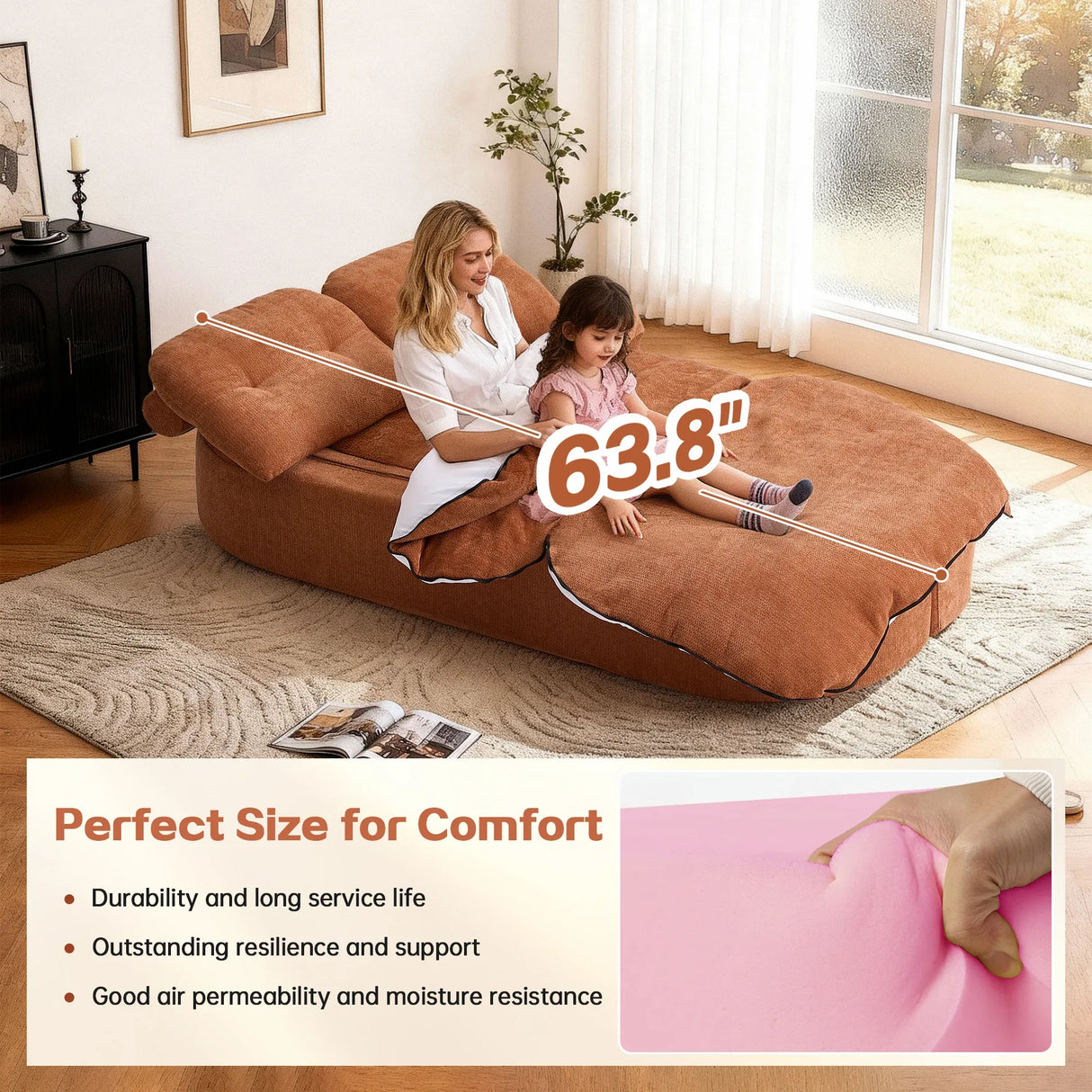 Modern Linen Foam-Filled Convertible Sleeper Sofa Bed With Pillows - Omega Lifestyles