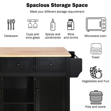 Kitchen Cart With Rubber Wood Drop-Leaf Countertop Storage - Omega Lifestyles
