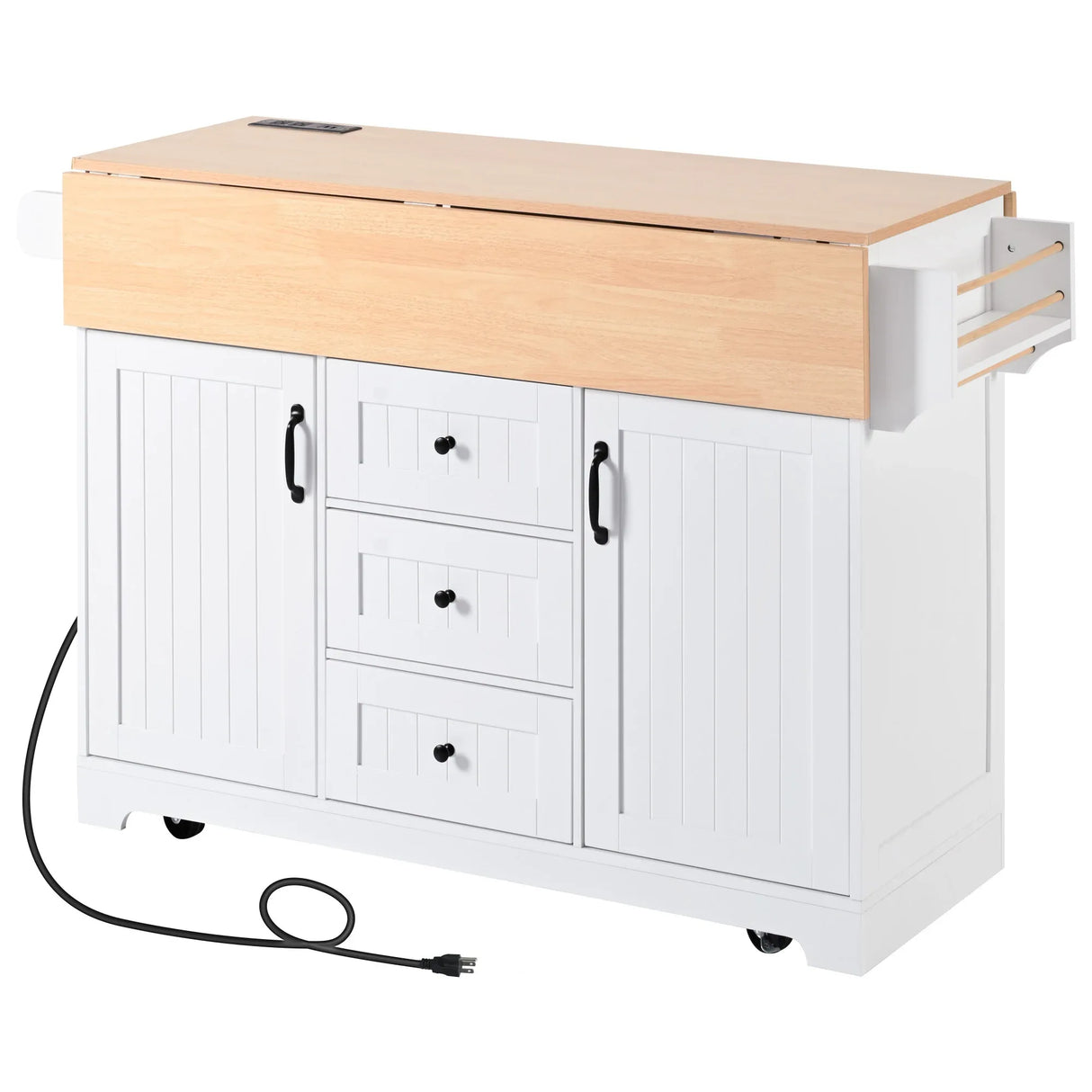 Folding Kitchen Island Cart With Power Outlet and Storage - Omega Lifestyles