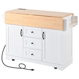 Folding Kitchen Island Cart With Power Outlet and Storage - Omega Lifestyles