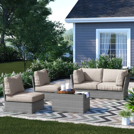 Modular 5-Piece Weather-Resistant Wicker Patio Seating Set - Omega Lifestyles
