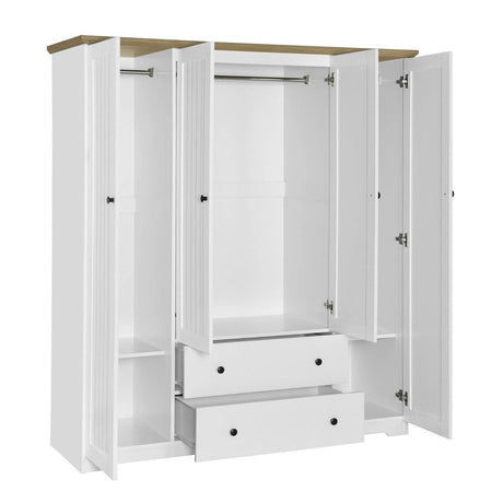 4 Door White Solid Wood MDF Wardrobe Armoire - Omega Lifestyles