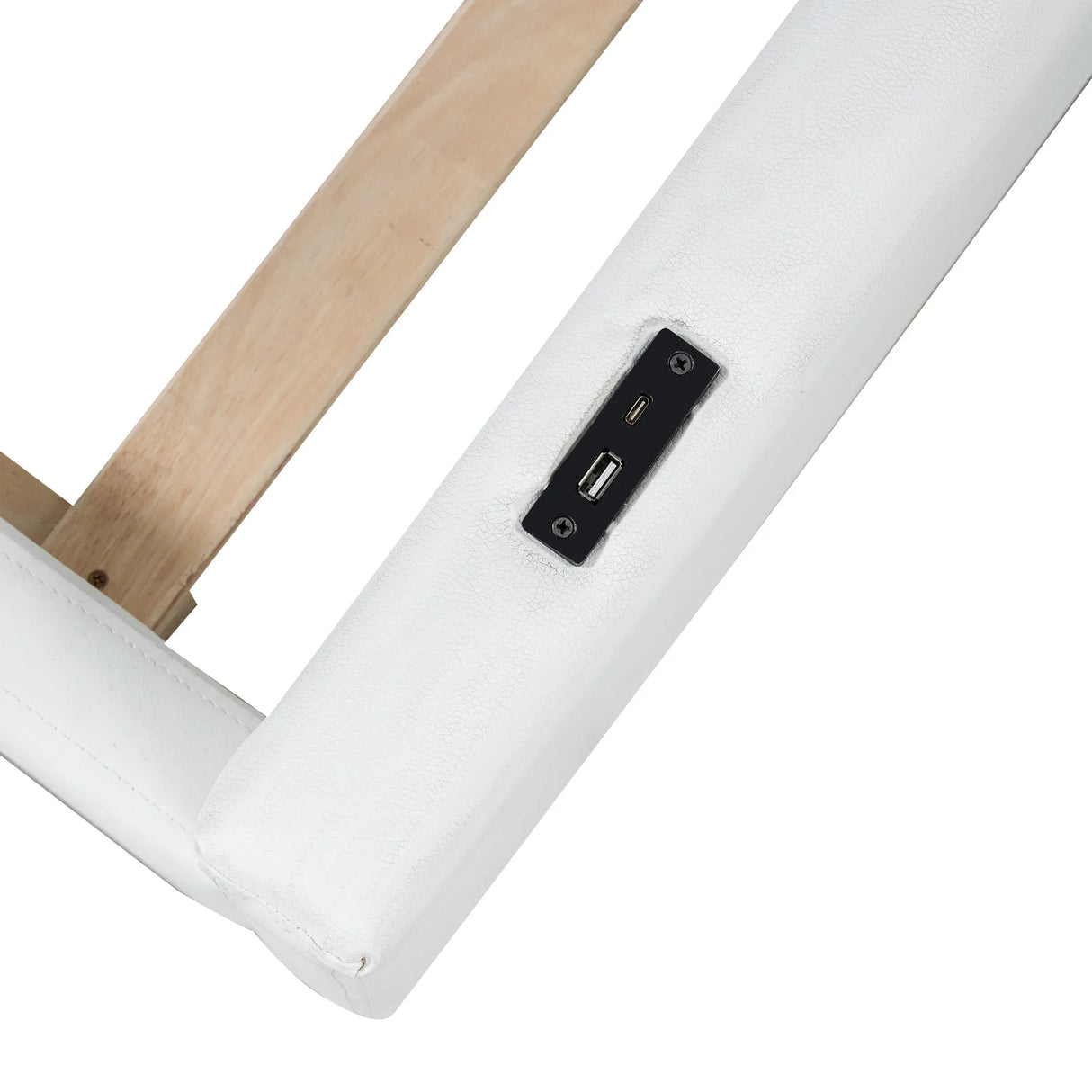 Twin Upholstered Platform Bed With Guardrail Charging Station - Omega Lifestyles