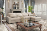 Beige Modular L-Shaped 5-Seat Foam Cushion Sofa With Ottoman - Omega Lifestyles