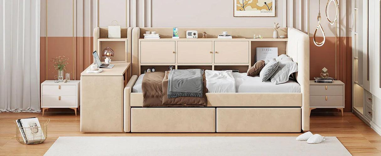 Twin Velvet Upholstered Daybed With Storage Drawers - Omega Lifestyles