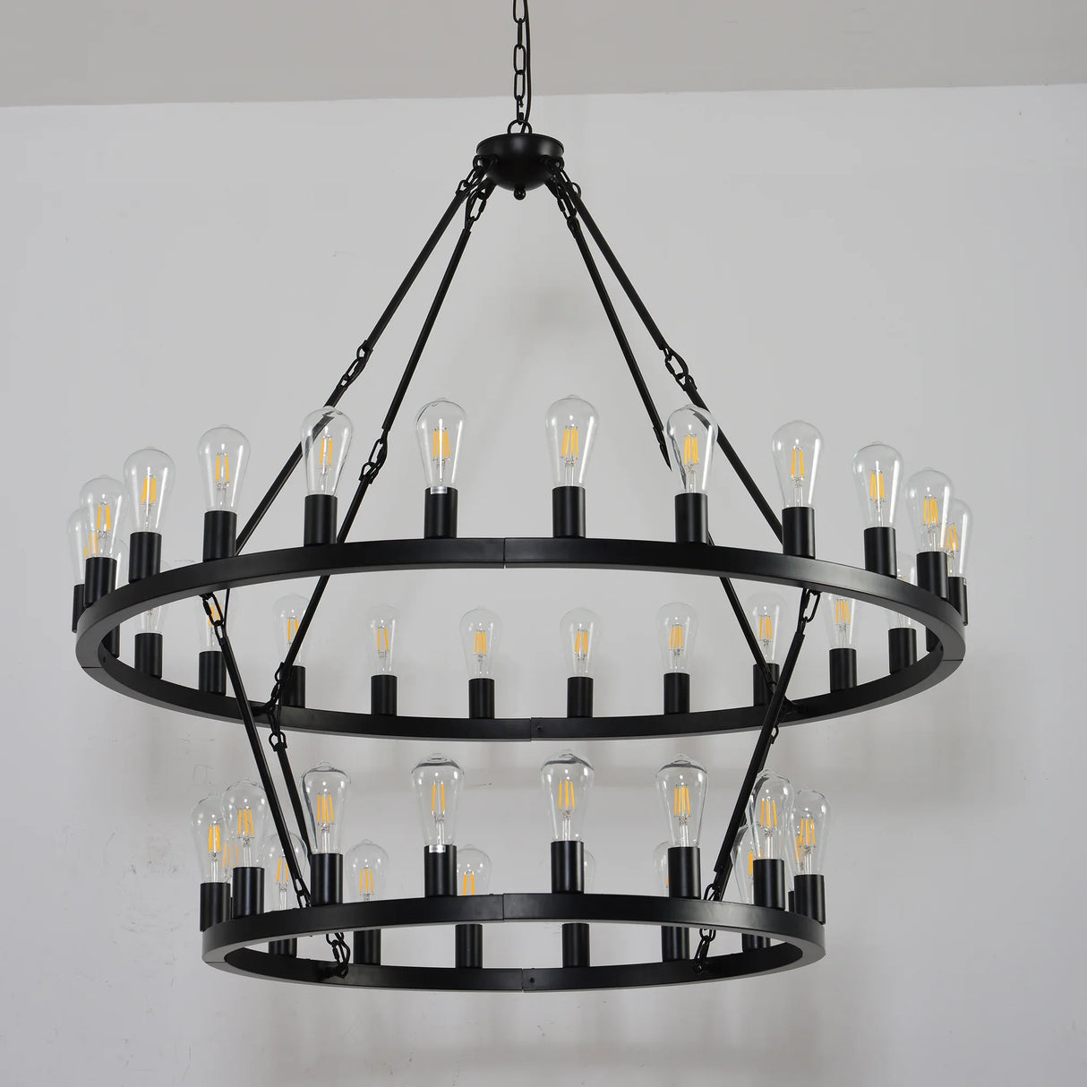 Matte Black Iron Wagon Wheel Farmhouse Chandelier 47-Inch - Omega Lifestyles